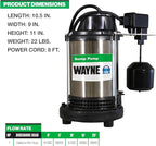 Wayne 1 HP Heavy Duty Submerisble Cast Iron and Stainless Steel Sump Pump with NEW Switch - Removes up to 6,100 Gallons of Water Per Hour