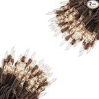 Vigdur 2 Packs 13ft 50 Clear Outdoor String Lights on Brown Wire Cord, UL Approved Connectable Outdoor Lights for Xmas Patio Home Party Garden Decor(Brown)