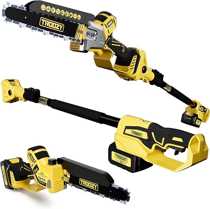 2-in-1 Cordless Pole Saw & 8-Inch Chainsaw, Brushless Motor with 4.0Ah Battery, Extendable Electric Tree Trimmer for High Branch Pruning, Limb Cutting & Quick Cleanup