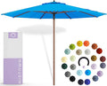 Midtown Umbrellas The Wooden 8 Feet Patio Umbrella With Terylast Cobalt (Blue) Polyester Fabric - Aluminum Frame Market Umbrella For Backyard, Deck, Garden, Pool - Wooden Pole