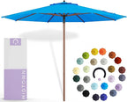 Midtown Umbrellas The Wooden 8 Feet Patio Umbrella With Terylast Cobalt (Blue) Polyester Fabric - Aluminum Frame Market Umbrella For Backyard, Deck, Garden, Pool - Wooden Pole