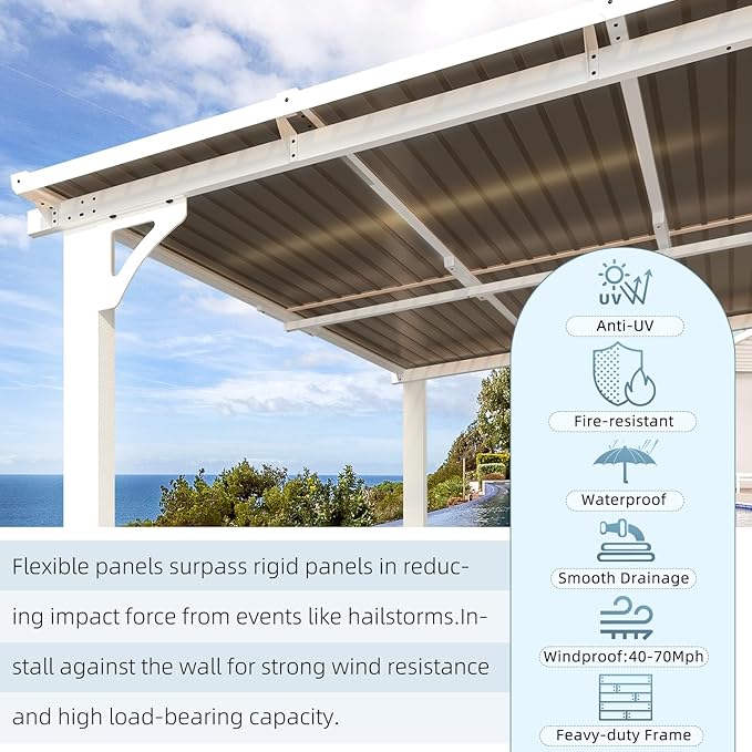 AECOJOY 12' x 8' Outdoor Gazebo Pergola for Patio, Large White Hardtop Lean to 8x12 Gazebo Shelter Pergolas and Gazebos Clearance with Patio Roof, Large Wall-Mounted Heavy Duty Awnings for Patio