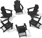KINGYES Folding Adirondack Chair Set of 6, HDPE All-Weather Patio Chairs, Wooden Textured Lawn Chair for Poolside, Backyard, Deck, Fire Pit, Black