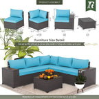10 Pieces Outdoor Patio Furniture Set Outdoor Furniture Patio Sectional Sofa Conversation Sets w/ETL Approved 45" Gas Outdoor Fire Table & Coffee Table, Swivel Rocking Chair (Turquoise)