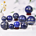 JIC Gem Large Blues Crystal Sphere with Stand Lapis Lazuli Quartz Crystal Ball Sphere Gemstone Decorative Ball for Home Decor Altar Reiki Crystal Gift 80-90mm