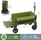 TIMBER RIDGE 47"L Collapsible Folding Wagon with Tailgate, 550lbs Heavy Duty Beach Wagon with All-Terrain Big Wheels, 250L Foldable Utility Wagon Cart for Sand Camping Sports Shopping, Green