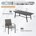 Outdoor Dining Chairs Brown Set of 6,61.4x37.4x29.5” Rectangular Dining Table（Extendable）,Patio Dining Set 7 PCS,Patio Dining Set for Outdoor Kitchen Lawn Garden,Bistro,Deck.