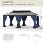 12'x20' Hardtop Gazebo,Double Roof, Outdoor Galvanized Steel Metal Gazebo with Curtains and Netting for Patios, Gardens, Lawns, NavyBlue