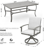 HAPPATIO 7 Piece Patio Swivel Dining Set, Aluminum Outdoor Dining Set for 6,Dining Table and Chairs Set, Patio Dining Furniture with Aluminum Table, Swivel Chairs and Washable Cushions (Gray)