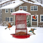 Bird Feeders for Outdoors, Hanging Metal Bird Feeder with 4.5LB Large Capacity, Red Wrought Iron Feeder,Sturdy & Weatherproof, Easy to Clean & Refill, Great for Attracting Wild Birds
