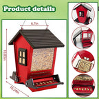 LSCQYYCCSquirrel Proof Bird Feeders for Outdoors Hanging, 5LB Capacity Metal Wild Birdfeeders Outside Hanging,Large Feeder That Attracts Cardinals, Chickadees, and More Birds-One in red ﻿