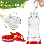 BOLITE Glass Hummingbird Feeders for Outdoors Hanging, Built-in Ant Moat, 4 Bee Guard Feeding Ports with Perches, Leak Proof, 15 Ounces, Stars Decor, Red, Gifts for Women Men, Gifts for Mom Dad