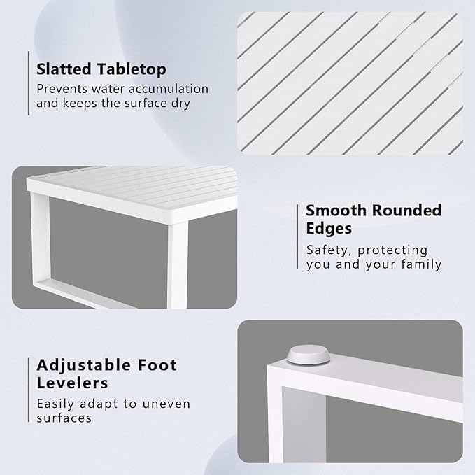 Aluminum Outdoor Coffee Table - White Rectangle Patio Tables for Deck, and Poolside