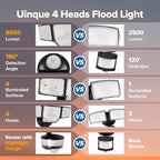 LUTEC 84W 9500LM LED Security Light Hardwire Motion Sensor Outdoor Lights with Night Light, 4 Head LED Flood Lights 5000K Daylight, IP65 Waterproof, Motion Detected Lights for Outside (Black)