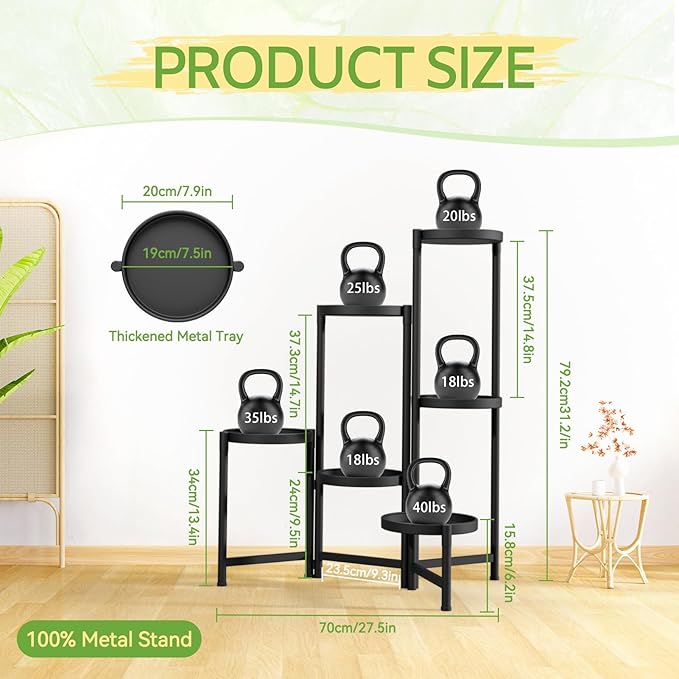 iDavosic.ly Plant Stand Indoor Outdoor, 6 Tier Corner Metal Flower Display Holder Shelf, Folding Tall Orchid Rack for Patio Balcony Porch Garden Living Room House, Black