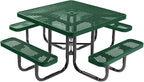 COATEDOUTDOORFURNITURE Heavy-Duty Portable Outdoor Picnic Table with Umbrella Hole, Expanded Metal Commercial-Grade Patio Dining Furniture Made in America (46" Square Top, Green)
