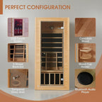 springspa Far Infrared Sauna for Home, Near Zero EMF Wood Home Sauna Room with 1400W, 9 Chromo Therapy Lights, Oxygen Ionizer, Bluetooth, LCD Control Panel for Indoor Use, 1 Person