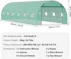 VEVOR Walk-in Tunnel Greenhouse, 29.2x9.7x6.5 ft Hoop House Greenhouse Tunnel, Plant Hot House with Galvanized Steel Frame, Green PE Cover, Roll-up Zipper Door and 12 Windows for Outdoor