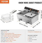 VEVOR Commercial Deep Fryer, Dual Tank 3000W Electric Countertop Fryer with Basket, 2 x 11.6Qt/11L Double Stainless Steel Oil Fryer with Drain, Time & Temp Control, for Kitchen Restaurant Use