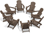 SERWALL Folding Adirondack Chair Set of 8, Adjustable Adirondack Chair with 3 Recline Positions, All Weather HDPE Outdoor Adirondack with Cup Holders, Coffee