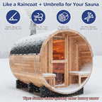 Fully Customize Barrel Sauna 4-8 Person, Hybrid Heating Option, Canadian Red Cedar, Glass Window Option, Scenic Porch, Wood Burning Stove,Harvia Heaters, Infrared Sauna,Red Light Therapy Device