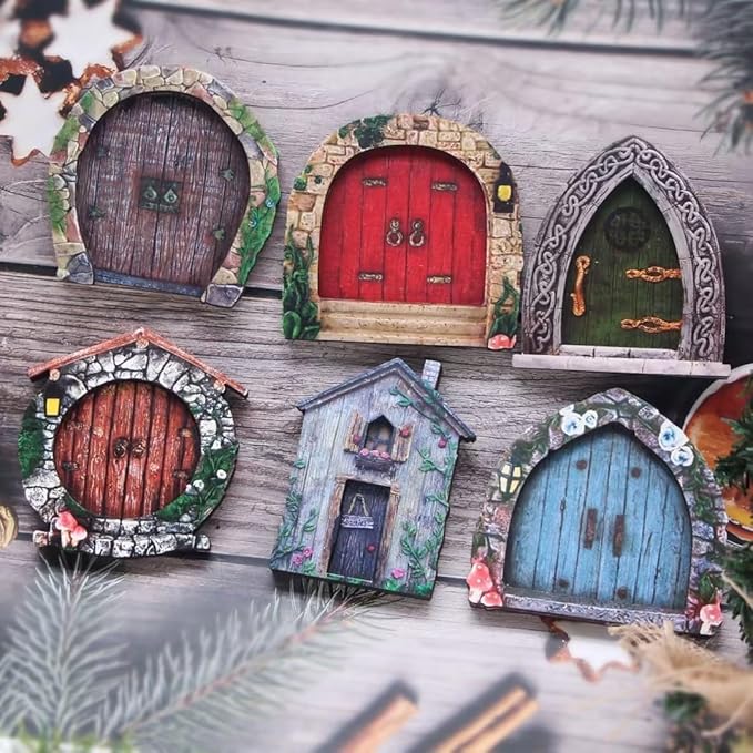 Blue Miniature Fairy Door for Tree, 3D Garden Decor, Bonsai Terrarium Micro Landscape Decoration Accessories Garden Miniatures