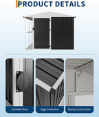 8X10 FT Large Metal Outdoor Storage Shed, Galvanized Steel Garden Tool Shed with Lockable Double Doors & Ventilation for Bicycles, Tools, Lawnmowers, Backyards, Patios, Lawns, Brown