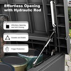 280 Gallon Waterproof Outdoor Storage Box, UV Resistant Resin Deck Box with Hydraulic Rod for Reinforced Stability, Perfect for Patio, Garden, and Pool, Striped Black