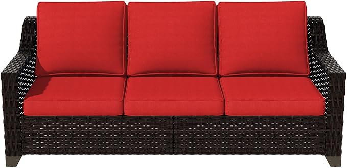 Vista Vibe 78" Patio Wicker 3-seat Sofa, Deep Seat & Upholstered Loveseat, Outdoor All-Weather Rattan Couch with Removable Cushions, Steel Frame Couch for Garden, Poolside (Brown/Red)