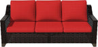 Vista Vibe 78" Patio Wicker 3-seat Sofa, Deep Seat & Upholstered Loveseat, Outdoor All-Weather Rattan Couch with Removable Cushions, Steel Frame Couch for Garden, Poolside (Brown/Red)