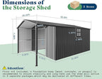 AMERLIFE 10x16.6x7.3 FT Metal Storage Shed with Lounge Area, Sliding Doors, 2 4-Pane Windows & Vents, Outdoor Tool Shed for Garden & Backyard, Heavy-Duty Weather-Resistant Steel, Dark Gray