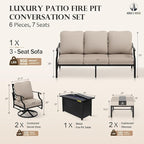 HERA'S HOUSE 6 Pieces Patio Furniture Set with Fire Pit Table, 2 x Swivel Chair, 2 x Ottoman, 3-Seat Sofa with 45" Fire Pit Table, Outdoor Conversation Set for Garden Poolside Backyard Deck