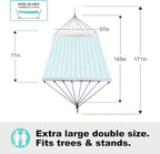 14ft Two Person Outdoor Hammock, Portable Camping with Folding Steel Spreader Bar, Carrying Bag, Carabiners, Tree Straps, Pillow & Sidebag, Quick Dry Textilene, 550 lbs Capacity (Cyan)