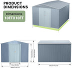 10x10 FT Outdoor Metal Storage Shed, Large Metal Storage Sheds with Sturdy Frame Structure, Garden Tool Shed with Lockable Door for Garden, Lawn, Backyard, Gray
