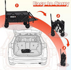 Collapsible Tailgate Wagon with Wheels, Compact Size Folding Utility Cart, 380LBS Capacity for Garden, Grocery, Beach, Camping – Portable Heavy Duty Cart(Black Gray)