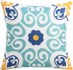 Outdoor Waterproof Throw Pillow Covers Set of 4 Floral Printed and Boho Farmhouse Outdoor Pillow Covers for Patio Funiture Garden 20x20 Inch Blue