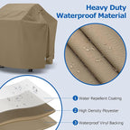 SunPatio Grill Cover 55 Inch for Outdoor Grill, Heavy Duty BBQ Cover with Waterproof Sealed Seam, FadeStop Material, All Weather Resistant Compatible for Weber CharBroil Nexgrill and More, Taupe