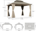 PURPLE LEAF 10' x 12' Outdoor Hardtop Gazebo, Champagne Aluminum Gazebo with Galvanized Steel Double Roof, Curtains and Netting for Patio Lawn and Garden