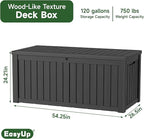 EasyUp 120 Gallon Outdoor Storage Box Waterproof, UV Resistant Resin Deck Box with Hydraulic Rod, Reinforced Stability for Patio, Garden, and Pool, Striped Black