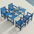 Patio Table and Chairs Set with Umbrella Hole, HDPE Patio Dining Set for 4, Outdoor Dining Set for Lawn, Patio, Porch, Deck, Poolside, Yard (Classic Blue, 5-Piece)