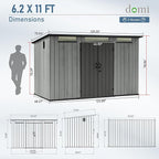 Domi 6.2x11FT Outdoor Resin Storage Shed, All-Weather Double-Wall Storage Building with Sloping Roof for Backyard, Garden, Lawn Tools, Mower, Bike & Pool Equipment, Lockable Doors, Ventilated Roof