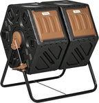 Outsunny Dual Chamber Compost Tumbler Bin, Outdoor Tumbling Composter with 24 Ventilation Openings and Steel Legs, 34.5 Gallon