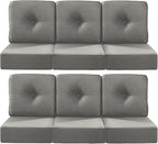 Luxury 22x24/22x25 6-Inch Outdoor Deep Seat Cushions Set of 6 - Comfortable Patio Zipper Chair Cushion for Outside Wicker Wicker Rocking Swivel Chairs Loveseat Couch Sectional Sofa - Grey