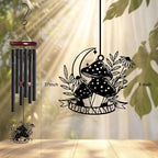 Personalized Customize Name Fantasy Mushroom Wonderland Wind Chime, Metal Iron 37 Inch Outdoor Memorial Gift for Garden Yard Patio Home Decor, Black (Style D)