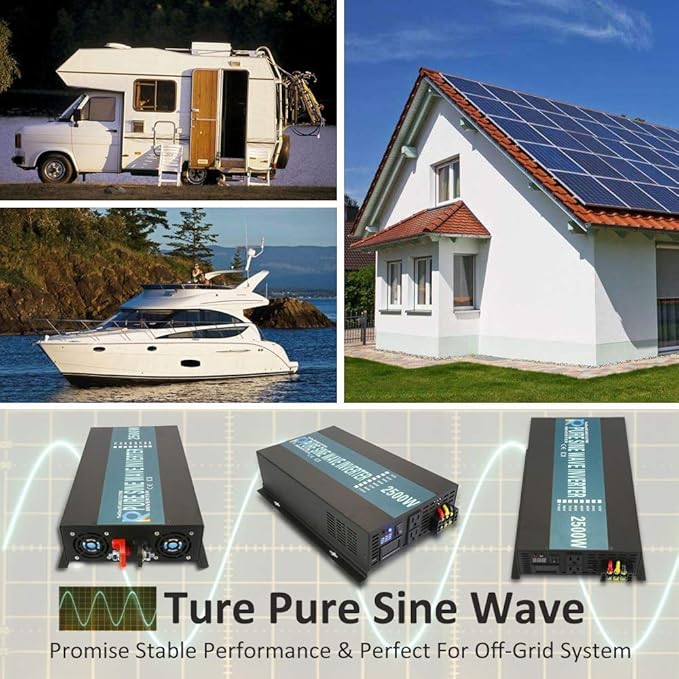 WZRELB 2500W 12VDC 120VAC Pure Sine Wave Power Inverter,RV, Car Inverter,LED Display