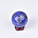 JIC Gem Lapis Lazuli Quartz Crystal Ball with Wooden Stand - Blue Crystal Sphere for Feng Shui Decor & Spiritual Gifts - 60-70mm