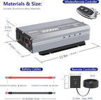 GIANDEL Power Inverter 2000W Modified Sine Wave DC 12V to AC 110V 120V with Wireless Remote Controller LED Display & 2.4 Amps USB Port for RV Truck Boat