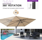 PURPLE LEAF 11' X 15' Rectangle Patio Umbrella Large Outdoor Aluminum Offset Umbrella with 360-degree Rotation Cantilever Umbrella for Garden Deck Backyard Pool Beige