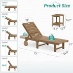 Outdoor Chaise Lounge Chairs with Table, 2-Piece, 26.8” Super Wide Lounge Chair Outdoor, HDPS Pool Chairs with 5 Positions, Patio Lounge Chair with Wheels for Pool,Lawn,Backyard, Brown