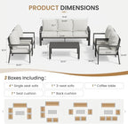 7 Seats Patio Conversation Set, Aluminum Outdoor Furniture Set Sectional Sofa with Upgrade Cushion and Coffee Table for Balcony, Porch,Garden,Backyard